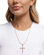 Load image into Gallery viewer, Holy Harmony - Gold Cross White Pearl Short Necklace - Paparazzi
