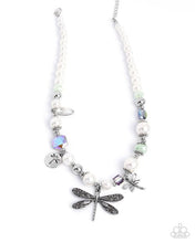 Load image into Gallery viewer, Dragonfly Delight - Multi Iridescent Bead White Pearl Silver Dragonfly Short Necklace - EMP 2025 Week 1 Exclusive
