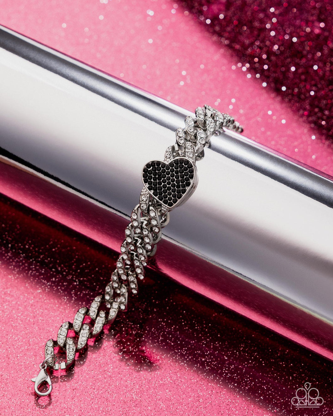Humane Hearts - Black Rhinestone Silver Bracelet