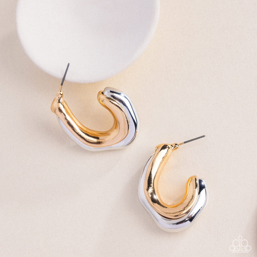 Metallic Multicolored - Multi Silver Gold Mixed Metal Hoop Earrings - Paparazzi - Life of the Party September 2025