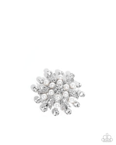 Pearly Prologue - White Rhinestone and Pearl Silver Brooch