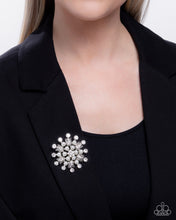 Load image into Gallery viewer, Pearly Prologue - White Rhinestone and Pearl Silver Brooch
