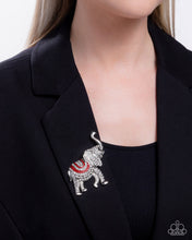 Load image into Gallery viewer, Elephant Embrace - Red and White Rhinestone Silver Brooch
