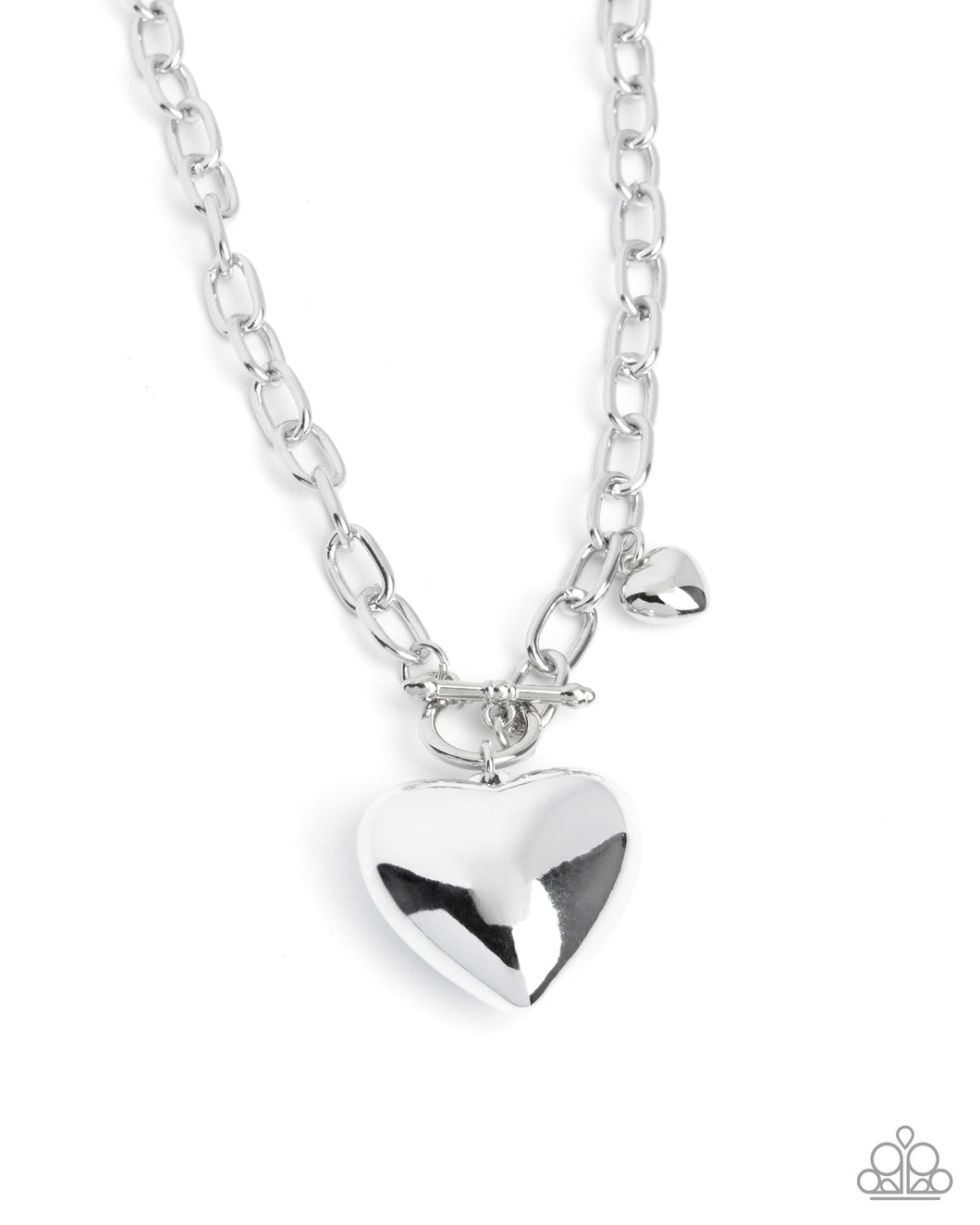 Heartfelt Hangout - Silver Puffy Heart Toggle Short Necklace