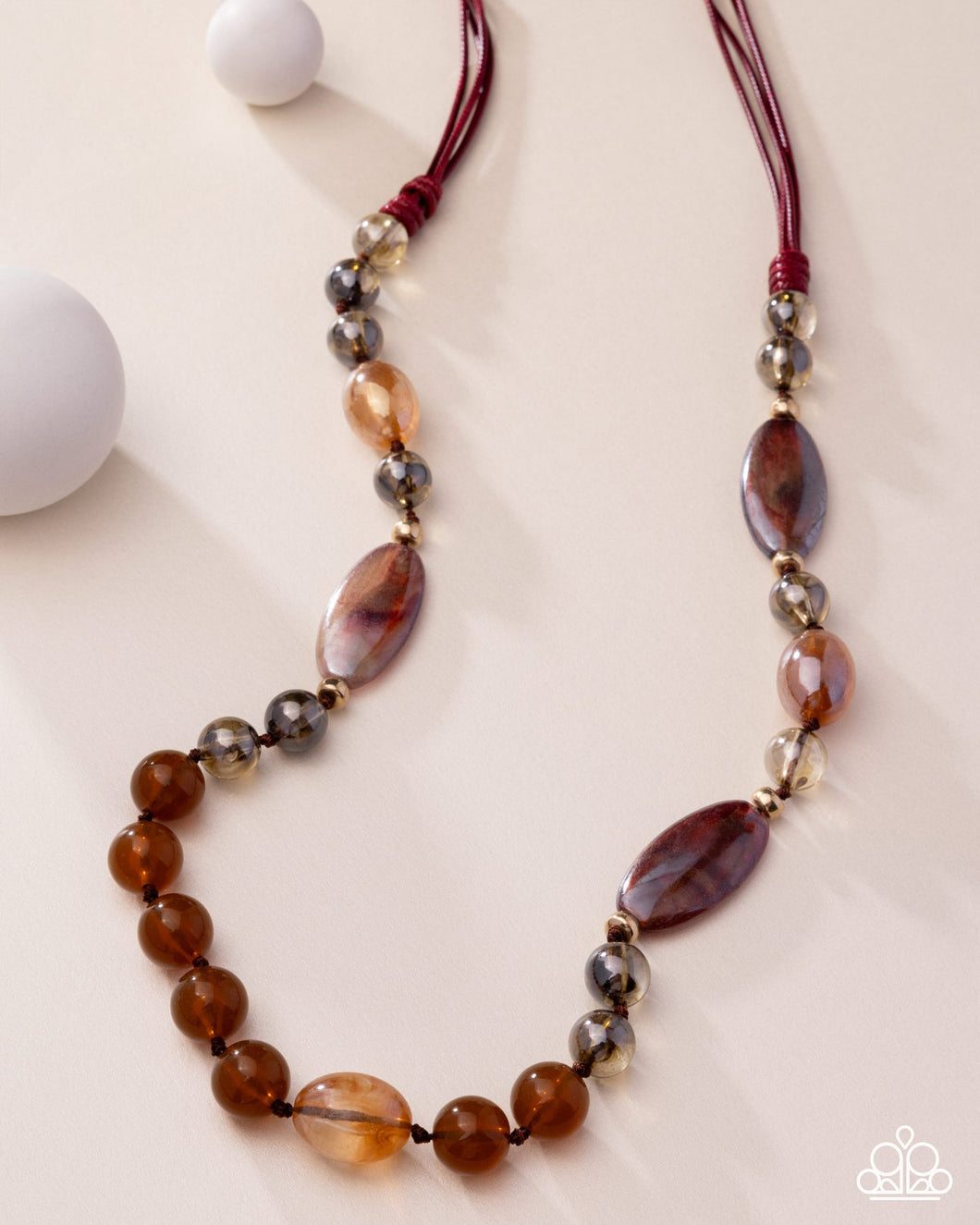 Entrancing Ease - Multi Color Warm Tone bead Red Cord Necklace - 2025 Convention Exclusive