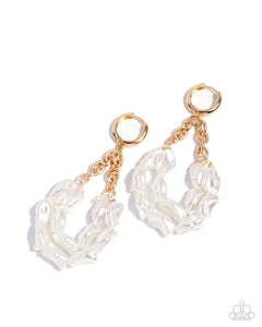 Sunset State of Mind - Gold White Pearl Hinge Hoop Earrings - Paparazzi - 2025 Convention Exclusive