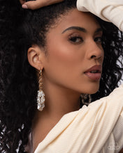 Load image into Gallery viewer, Sunset State of Mind - Gold White Pearl Hinge Hoop Earrings - Paparazzi - 2025 Convention Exclusive
