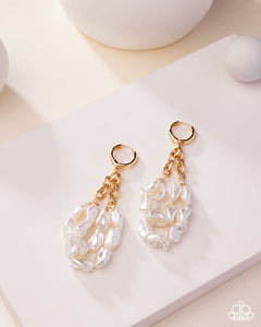 Sunset State of Mind - Gold White Pearl Hinge Hoop Earrings - Paparazzi - 2025 Convention Exclusive