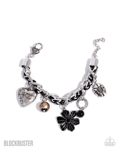 Equally Enchanted - Black Cord Silver Heart Charm Bracelet - Blockbuster 2025 Exclusive - Paparazzi