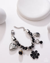 Load image into Gallery viewer, Equally Enchanted - Black Cord Silver Heart Charm Bracelet - Blockbuster 2025 Exclusive - Paparazzi
