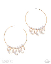 Load image into Gallery viewer, Over The Top Bling - Gold White Gem Hoop Earrings - Paparazzi - Fashion Fix April 2026
