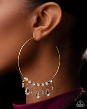 Load image into Gallery viewer, Over The Top Bling - Gold White Gem Hoop Earrings - Paparazzi - Fashion Fix April 2026
