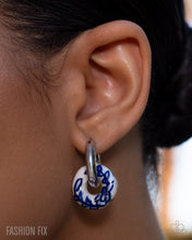 Load image into Gallery viewer, Comfortable Cruise - Blue Ceramic Bead Silver Hinge Hoop Earrings - Paparazzi - Fashion Fix April 2026
