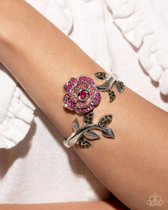 Bewitching Belle - Pink Rhinestone Rose Silver Hinge Bracelet - Paparazzi - Life of the Party April 2025