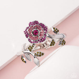 Bewitching Belle - Pink Rhinestone Rose Silver Hinge Bracelet - Paparazzi - Life of the Party April 2025