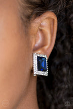Load image into Gallery viewer, CROWNED COUTURE - PAPARAZZI - BLUE GEM WHITE RHINESTONE CLIP-ON EARRINGS
