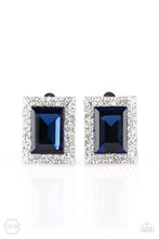 Load image into Gallery viewer, CROWNED COUTURE - PAPARAZZI - BLUE GEM WHITE RHINESTONE CLIP-ON EARRINGS
