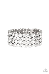 Scattered Starlight - Paparazzi - White Rhinestone Silver Stud Stretchy Bracelet