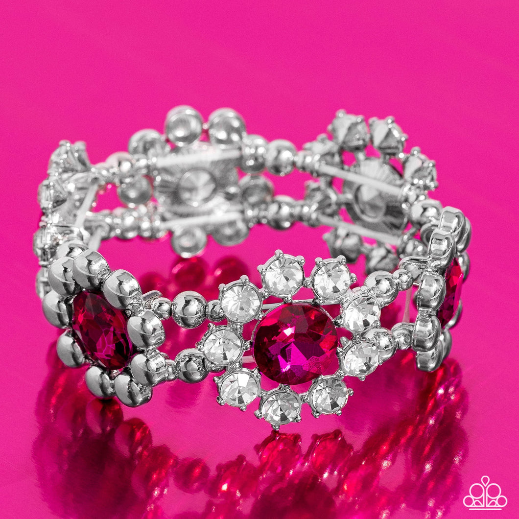 Pact of Petals Pink Rhinestone Floral Stretchy Bracelet