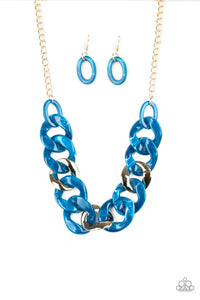 "I HAVE A HAUTE DATE" BLUE ACRYLIC FAUX MARBLE GOLD CHAIN NECKLACE - Barbara Towles Masterson's Store