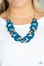 Load image into Gallery viewer, &quot;I HAVE A HAUTE DATE&quot; BLUE ACRYLIC FAUX MARBLE GOLD CHAIN NECKLACE - Barbara Towles Masterson&#39;s Store
