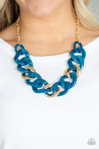 "I HAVE A HAUTE DATE" BLUE ACRYLIC FAUX MARBLE GOLD CHAIN NECKLACE - Barbara Towles Masterson's Store