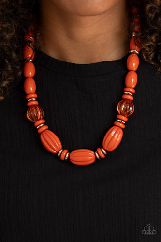 HIGH ALERT - ORANGE AND SILVER BEAD NECKLACE - Barbara Towles Masterson's Store