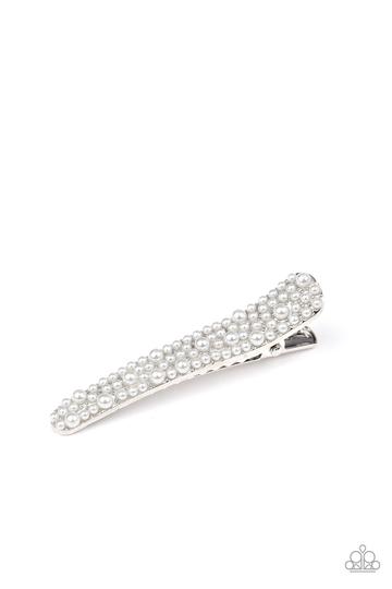 Wish You Were HAIR - White Pearl Silver Frame Hair Clip - Barbara Towles Masterson's Store