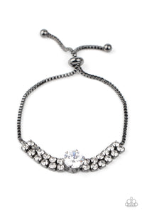 GORGEOUSLY GLITZY - BLACK GUNMETAL BOX CHAIN WHITE RHINESTONE SLIDE BRACELET - Barbara Towles Masterson's Store