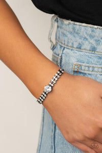 GORGEOUSLY GLITZY - BLACK GUNMETAL BOX CHAIN WHITE RHINESTONE SLIDE BRACELET - Barbara Towles Masterson's Store