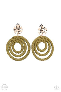 Whimsically Wicker - Green Clip-On Earrings - Barbara Towles Masterson's Store