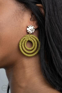Whimsically Wicker - Green Clip-On Earrings - Barbara Towles Masterson's Store
