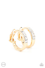 Load image into Gallery viewer, READY, STEADY, GLOW - GOLD WHITE RHINESTONE CLIP-ON HOOP EARRINGS - Barbara Towles Masterson&#39;s Store
