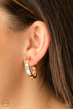 Load image into Gallery viewer, READY, STEADY, GLOW - GOLD WHITE RHINESTONE CLIP-ON HOOP EARRINGS - Barbara Towles Masterson&#39;s Store
