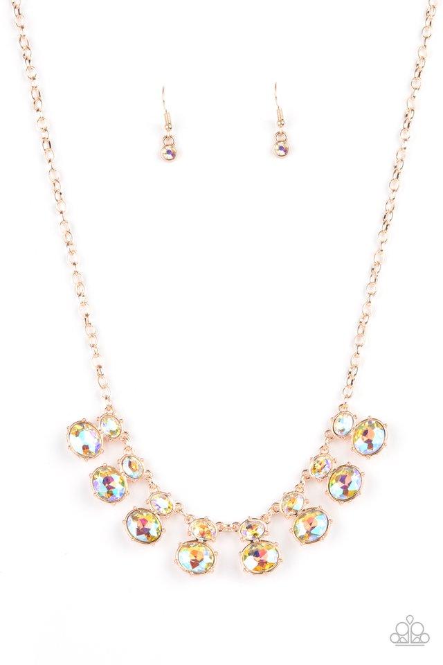 COSMIC COUNTESS - ROSE GOLD IRIDESCENT RHINESTONE NECKLACE - PAPARAZZI - LIFE OF THE PARTY JULY 2021 - Barbara Towles Masterson's Store