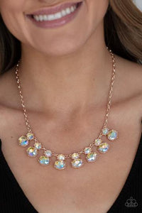 COSMIC COUNTESS - ROSE GOLD IRIDESCENT RHINESTONE NECKLACE - PAPARAZZI - LIFE OF THE PARTY JULY 2021 - Barbara Towles Masterson's Store