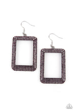 Load image into Gallery viewer, WORLD FRAME-OUS - PURPLE RHINESTONE SILVER RECTANGLE EARRINGS - Barbara Towles Masterson&#39;s Store

