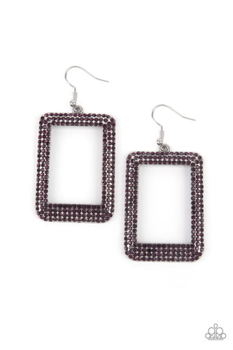 WORLD FRAME-OUS - PURPLE RHINESTONE SILVER RECTANGLE EARRINGS - Barbara Towles Masterson's Store