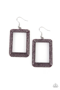 WORLD FRAME-OUS - PURPLE RHINESTONE SILVER RECTANGLE EARRINGS - Barbara Towles Masterson's Store