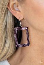 Load image into Gallery viewer, WORLD FRAME-OUS - PURPLE RHINESTONE SILVER RECTANGLE EARRINGS - Barbara Towles Masterson&#39;s Store
