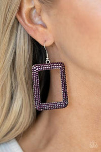WORLD FRAME-OUS - PURPLE RHINESTONE SILVER RECTANGLE EARRINGS - Barbara Towles Masterson's Store