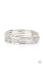Load image into Gallery viewer, CAMERA SHY SIMMER - MULTI - IRIDESCENT RHINESTONE SILVER COIL BRACELET - LIFE OF THE PARTY NOVEMBER 2021 EXCLUSIVE - Barbara Towles Masterson&#39;s Store
