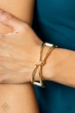 Load image into Gallery viewer, KNOT MY FIRST RODEO - GOLD HINGED BRACELET - PAPARAZZI FASHION FIX JUNE 2022
