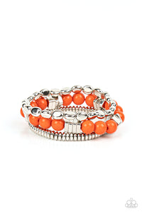TOUR DE TOURIST - ORANGE AND SILVER BEAD STRETCHY BRACELET - Barbara Towles Masterson's Store