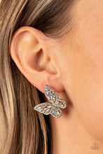 Load image into Gallery viewer, SMOOTH LIKE FLUTTER - MULTI IRIDESCENT RHINESTONE SILVER BUTTERFLY POST EARRINGS - PAPARAZZI
