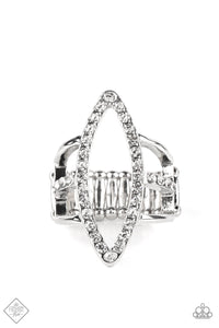 ICY INTUITION - WHITE RHINESTONE SILVER MARQUISE-SHAPED RING - PAPARAZZI FASHION FIX JUNE 2022