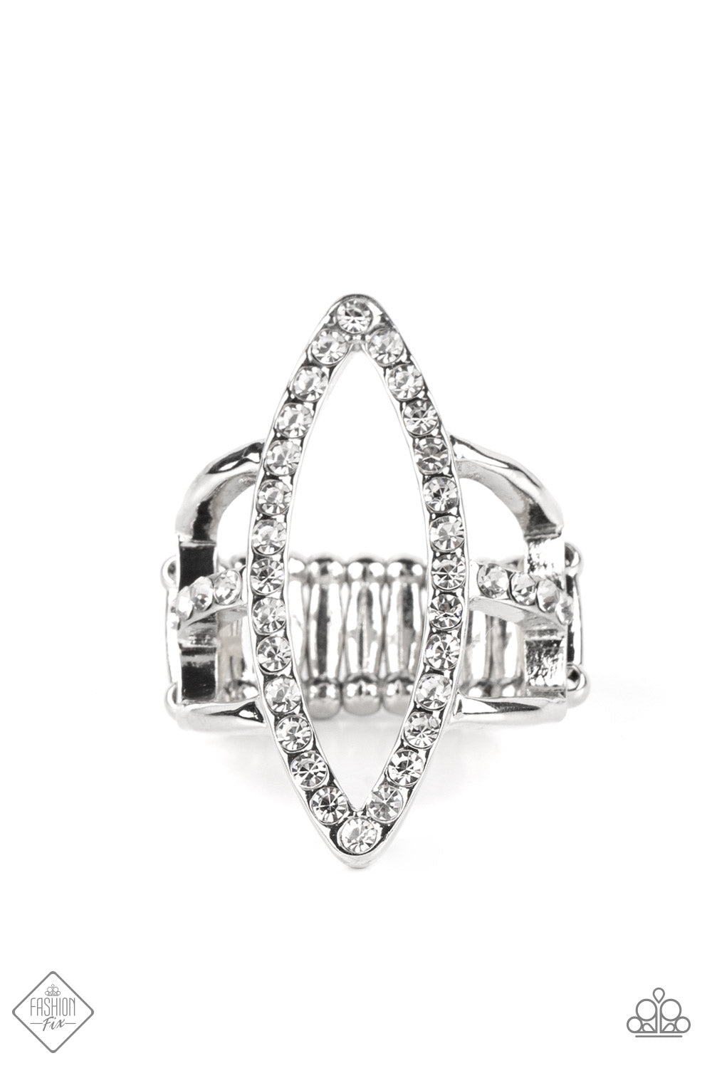 ICY INTUITION - WHITE RHINESTONE SILVER MARQUISE-SHAPED RING - PAPARAZZI FASHION FIX JUNE 2022
