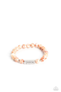 SERENE SEASON - ORANGE STONE SILVER "PEACE" STRETCHY BRACELET - PAPARAZZI