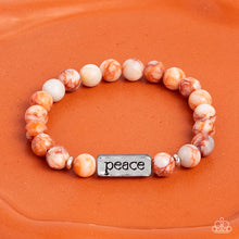 Load image into Gallery viewer, SERENE SEASON - ORANGE STONE SILVER &quot;PEACE&quot; STRETCHY BRACELET - PAPARAZZI
