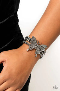 First WINGS First White Rhinestone Butterfly Bracelet - Paparazzi